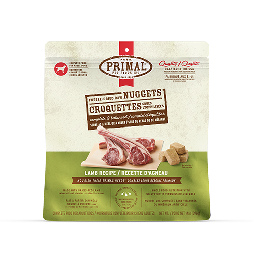 Primal Croquettes Pour Chien Crues Lyophilisées à L'agneau 14oz