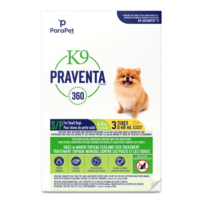 K9 Praventa 360 traitement contre les puces et les tiques pour chiens de petite taille jusqu’à 4,5 kg