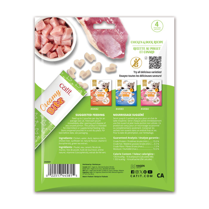 Gâteries moelleuses Catit Creamy Bitz, Poulet et canard, paquet de 4,48 g