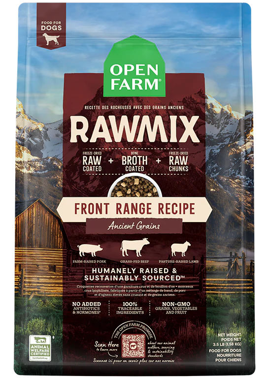 Open Farm RawMix boeuf front range ancient grains nourriture pour chiens