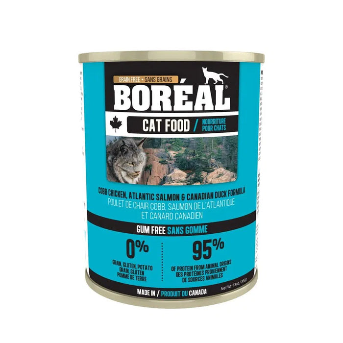 Boréal poulet cobb, saumon et canard nourriture en conserve sans grain pour chat