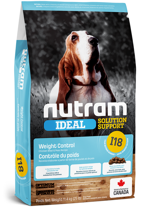 Nutram ideal (i18) nourriture pour chien contrôle du poids poulet et pois