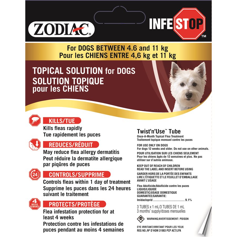 Zodiac Infestop solution topique pour chiens 4.6 kg a 11 kg