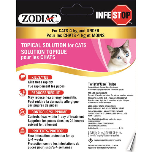 Zodiac Infestop solution topique pour chat 4 kg et moins