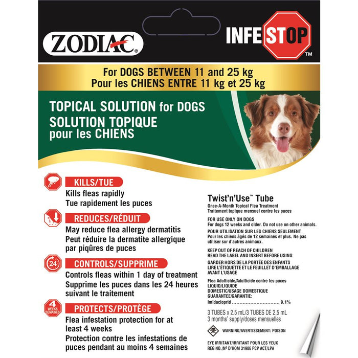 Zodiac Infestop solution topique puces pour chiens 11kg 25kg